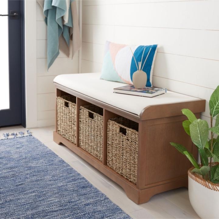 Graywash Upholstered Jeanette Storage Bench