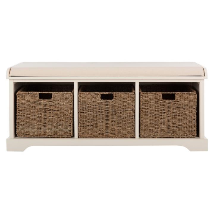 White Upholstered Jeanette Storage Bench