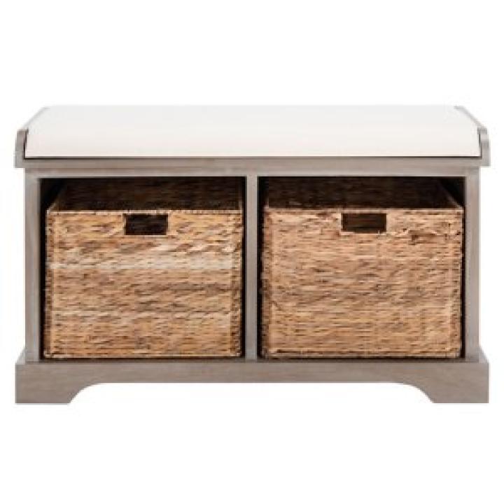 Whitewash Upholstered Louella Storage Bench