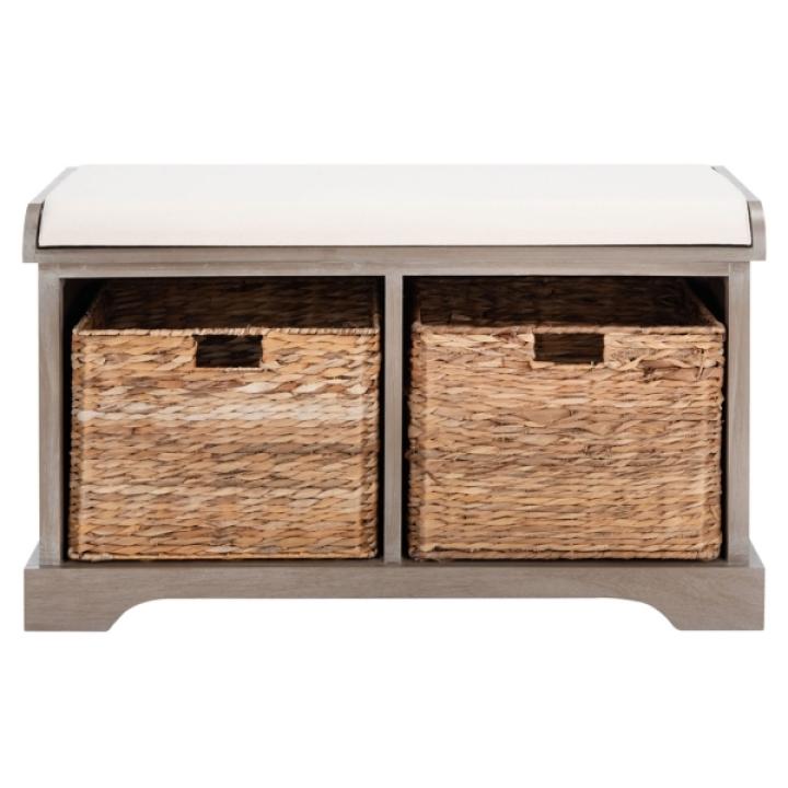 Whitewash Upholstered Louella Storage Bench