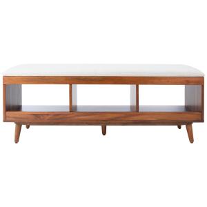 Cream Linen Norma Open Shelf Wood Bench