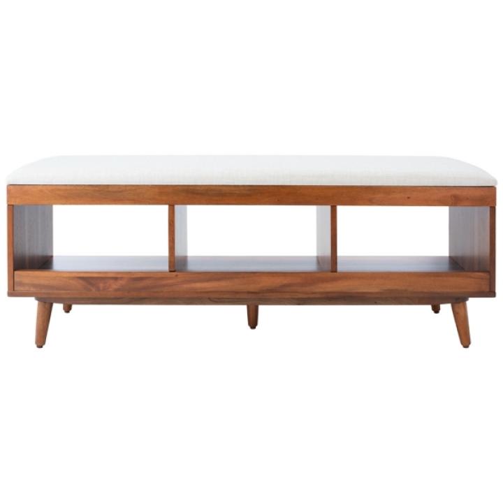 Cream Linen Norma Open Shelf Wood Bench