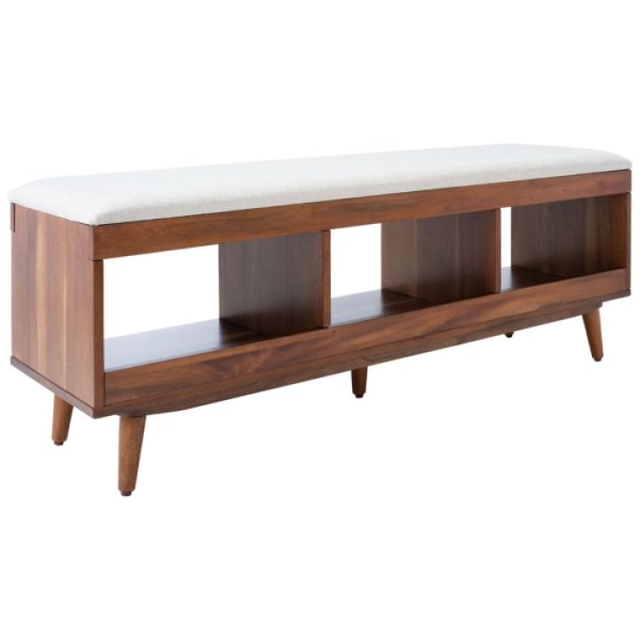 Cream Linen Norma Open Shelf Wood Bench