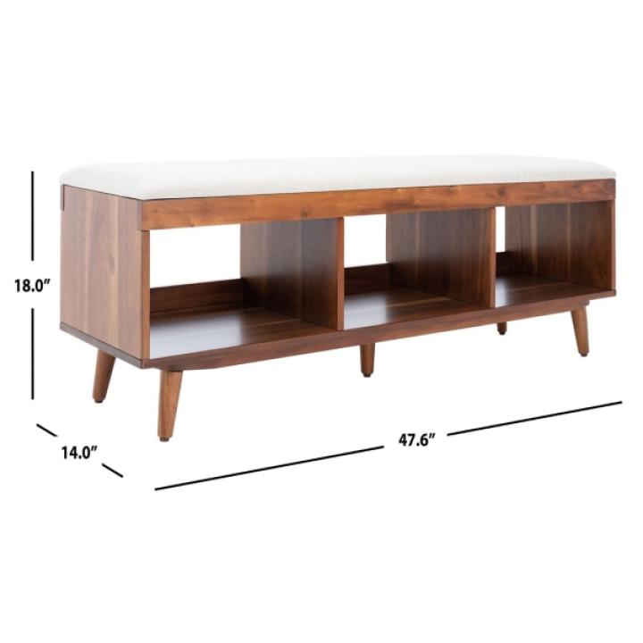 Cream Linen Norma Open Shelf Wood Bench