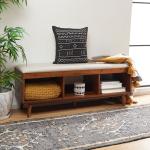 Cream Linen Norma Open Shelf Wood Bench