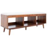 Cream Linen Norma Open Shelf Wood Bench