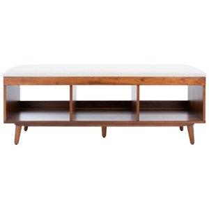 Cream Linen Norma Open Shelf Wood Bench