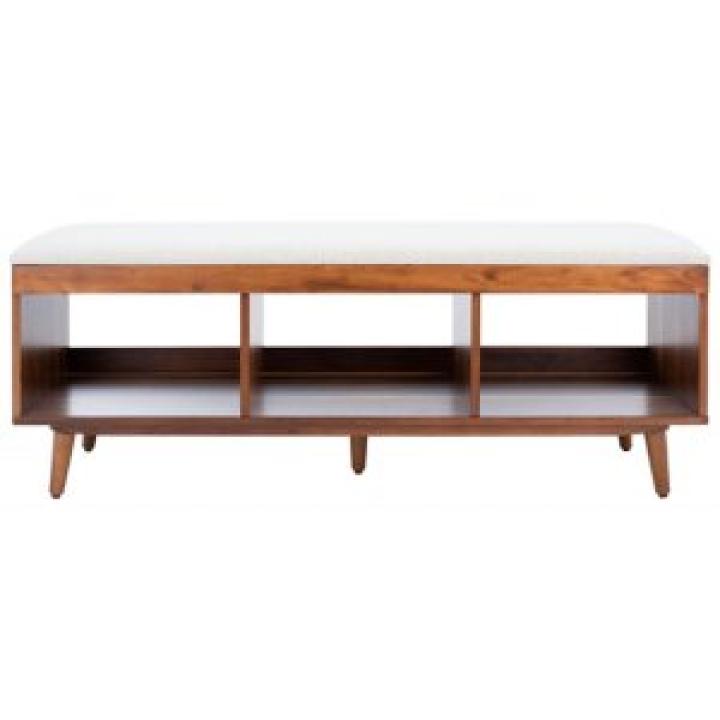 Cream Linen Norma Open Shelf Wood Bench