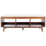 Cream Linen Norma Open Shelf Wood Bench