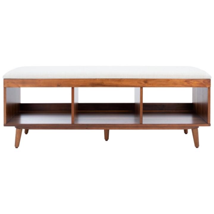 Cream Linen Norma Open Shelf Wood Bench