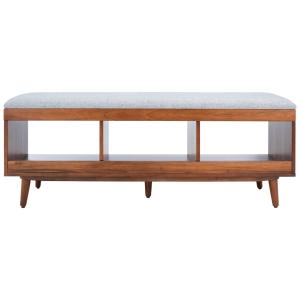 Gray Linen Norma Open Shelf Wood Bench