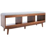 Gray Linen Norma Open Shelf Wood Bench