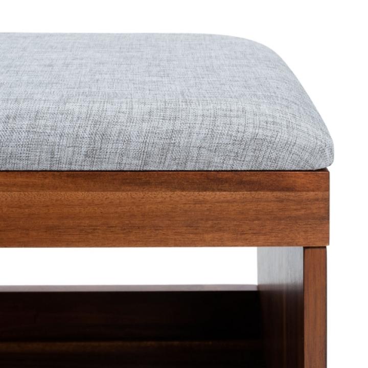 Gray Linen Norma Open Shelf Wood Bench
