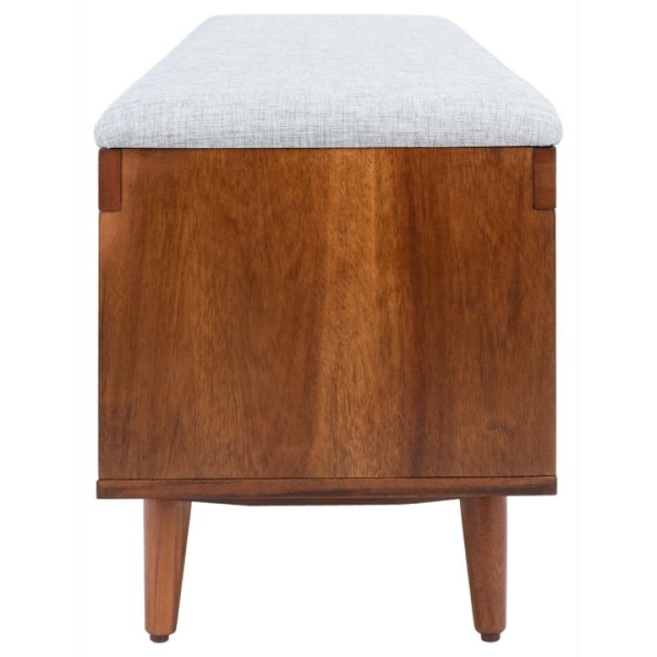 Gray Linen Norma Open Shelf Wood Bench