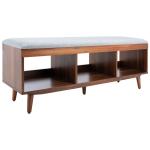 Gray Linen Norma Open Shelf Wood Bench