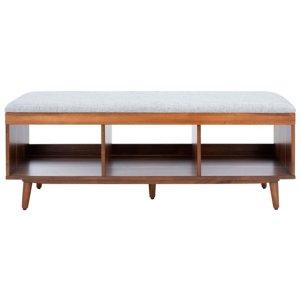 Gray Linen Norma Open Shelf Wood Bench