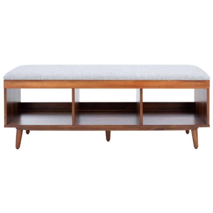 Gray Linen Norma Open Shelf Wood Bench