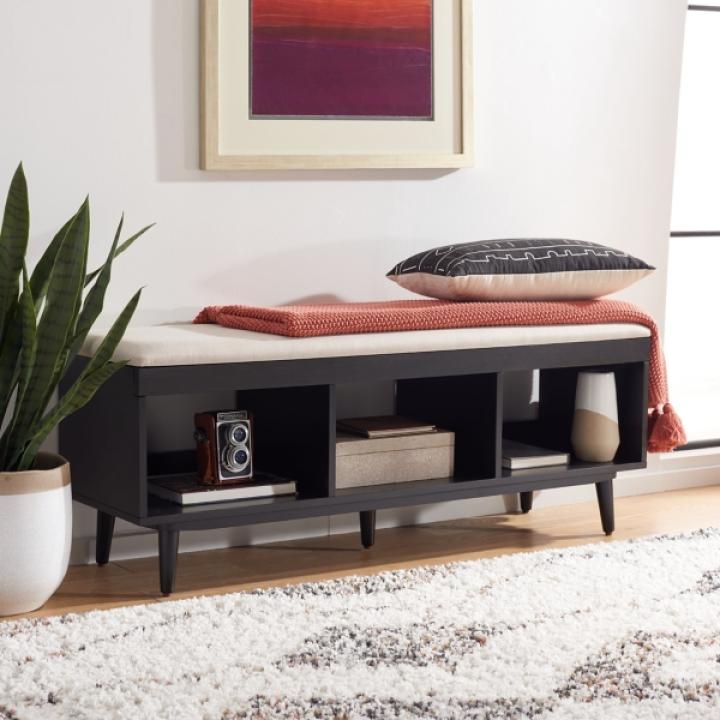 Cream Linen Norma Open Shelf Black Bench
