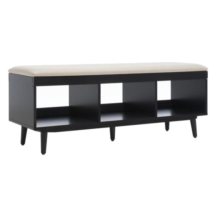 Cream Linen Norma Open Shelf Black Bench
