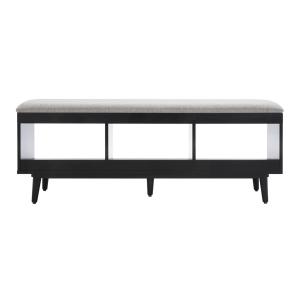 Gray Linen Norma Open Shelf Black Bench