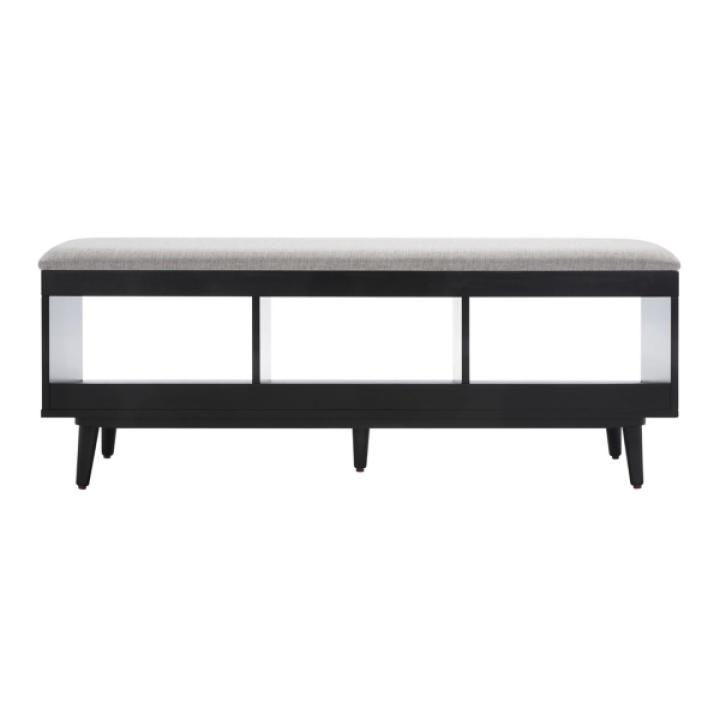 Gray Linen Norma Open Shelf Black Bench