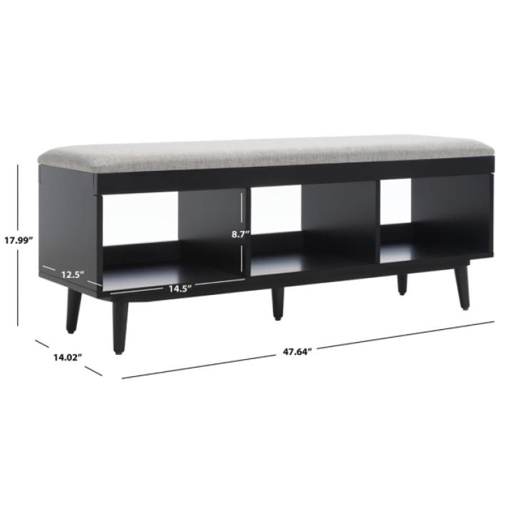 Gray Linen Norma Open Shelf Black Bench
