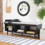 Gray Linen Norma Open Shelf Black Bench