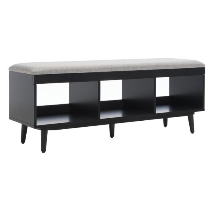 Gray Linen Norma Open Shelf Black Bench