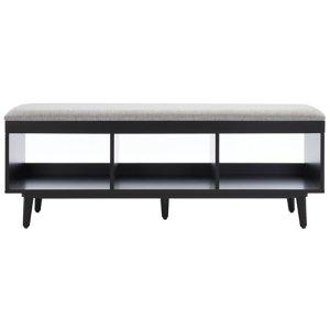 Gray Linen Norma Open Shelf Black Bench