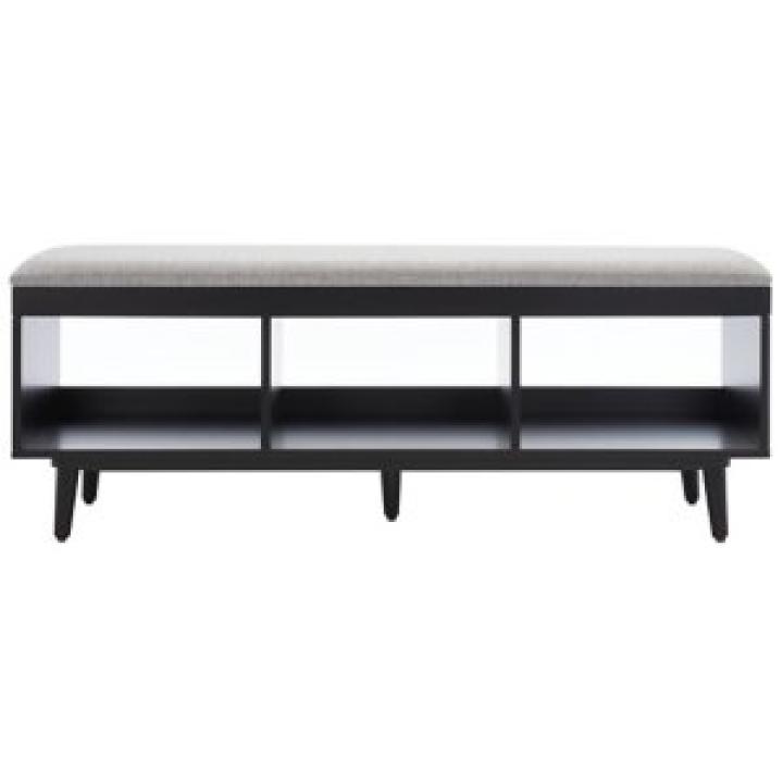 Gray Linen Norma Open Shelf Black Bench
