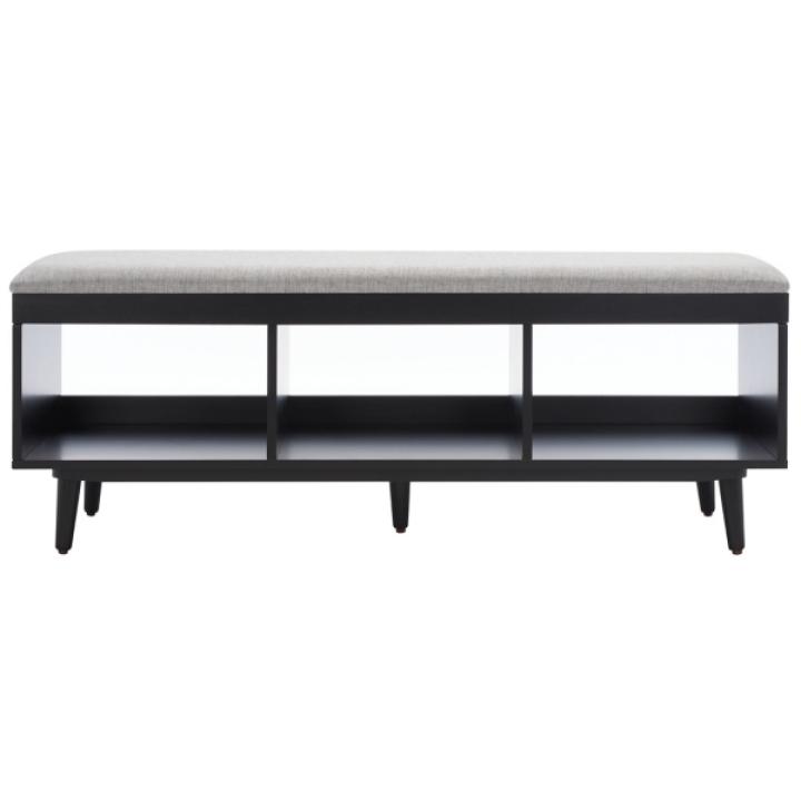 Gray Linen Norma Open Shelf Black Bench