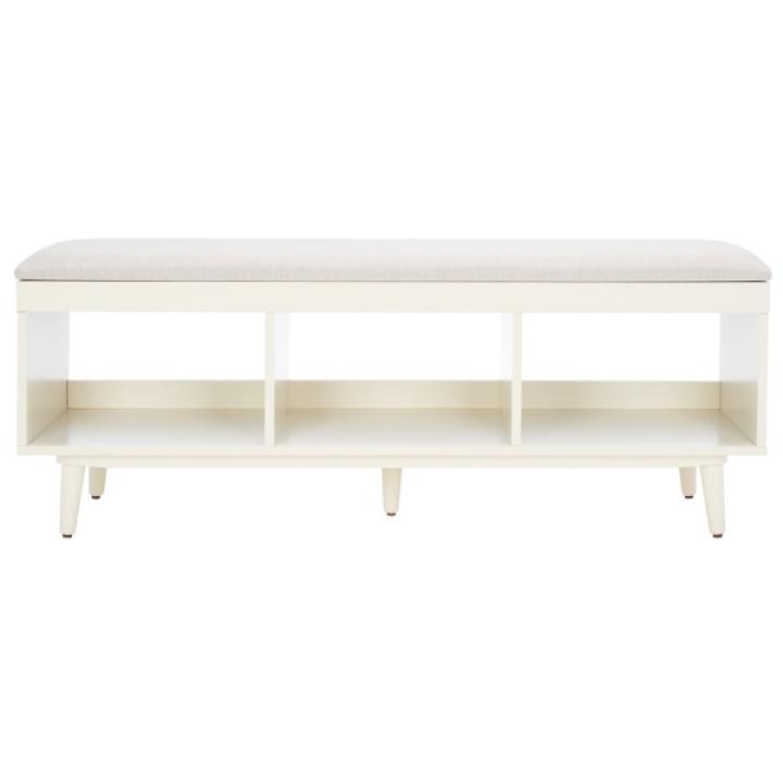 Cream Linen Norma Open Shelf White Bench