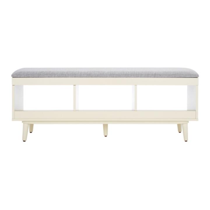 Gray Linen Norma Open Shelf White Bench