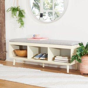 Gray Linen Norma Open Shelf White Bench