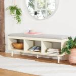 Gray Linen Norma Open Shelf White Bench