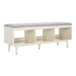 Gray Linen Norma Open Shelf White Bench
