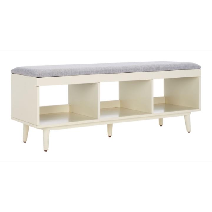 Gray Linen Norma Open Shelf White Bench