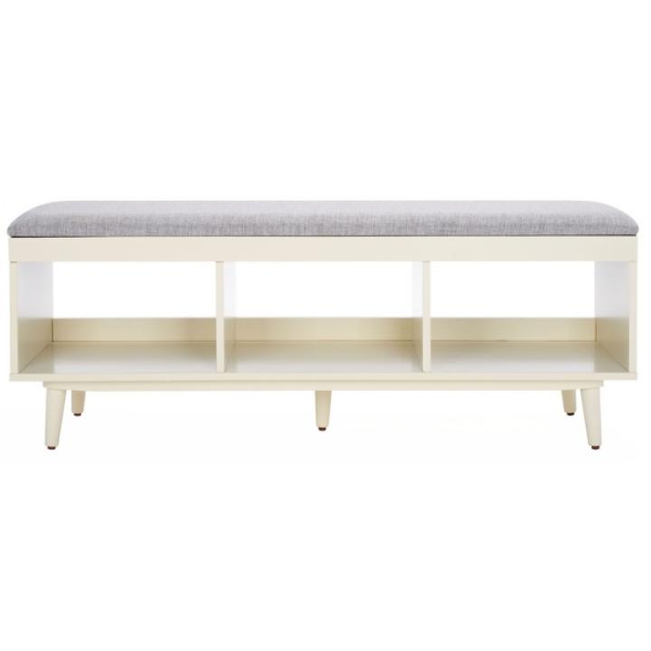 Gray Linen Norma Open Shelf White Bench