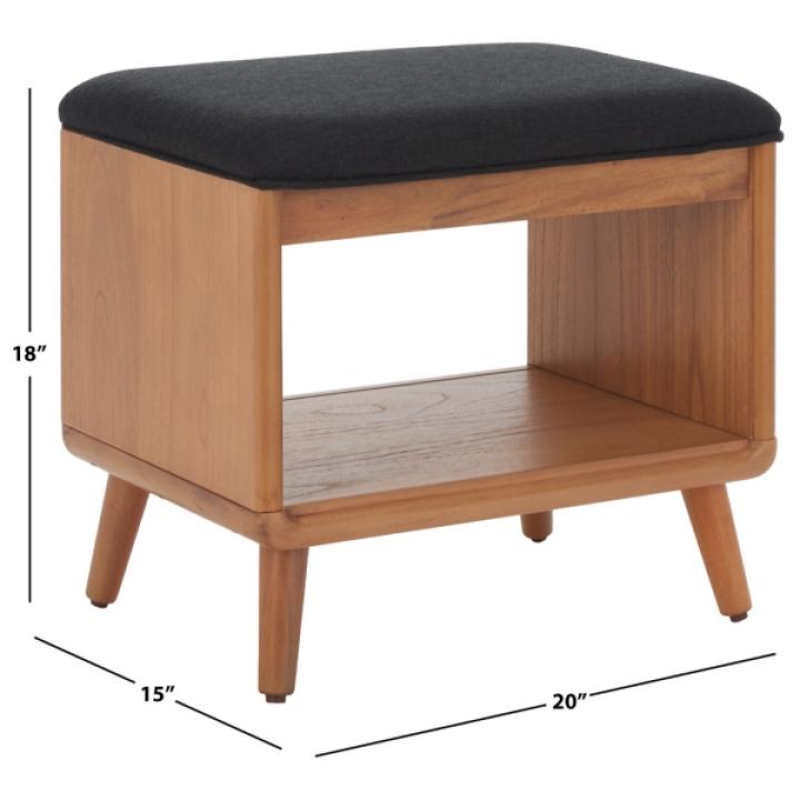 Black Upholstered Margie Open Shelf Bench
