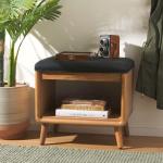 Black Upholstered Margie Open Shelf Bench