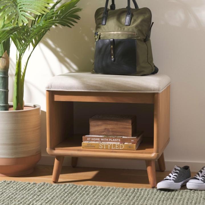 Cream Upholstered Margie Open Shelf Bench