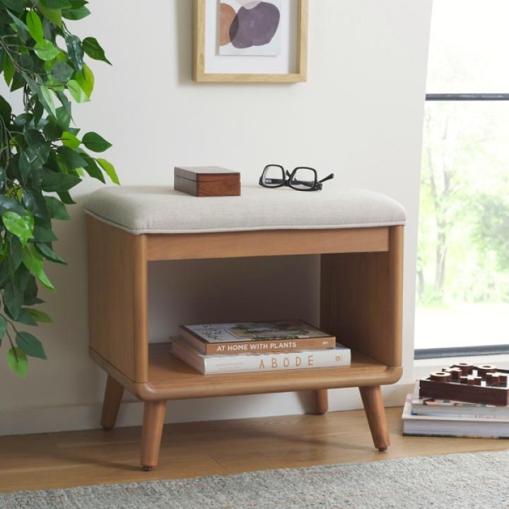 Cream Upholstered Margie Open Shelf Bench
