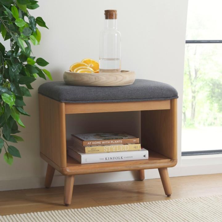 Gray Upholstered Margie Open Shelf Bench
