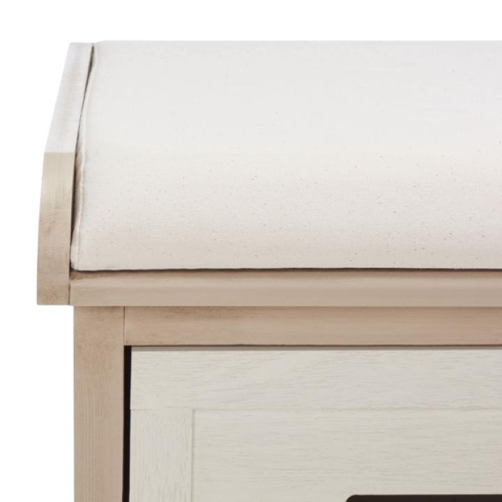 Tan Wood Zella Upholstered Storage Bench