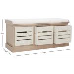 Tan Wood Zella Upholstered Storage Bench