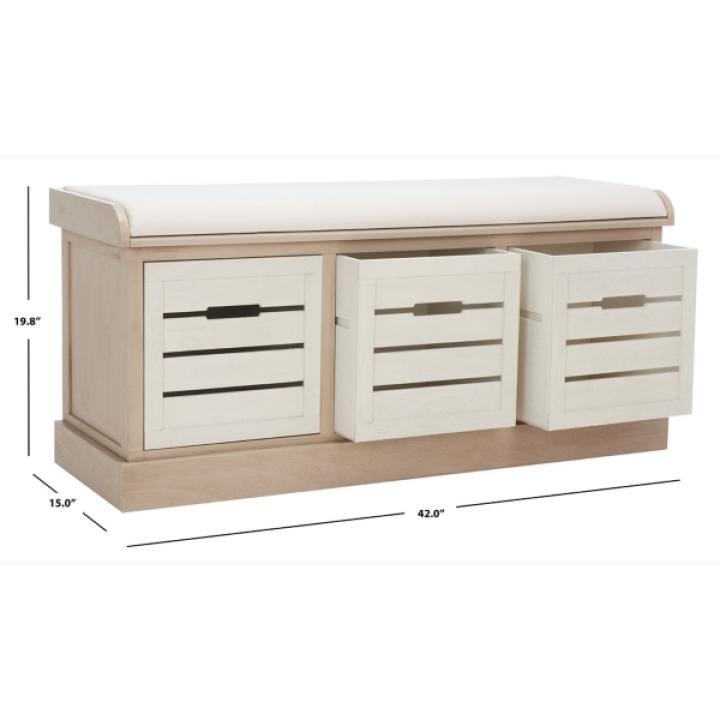 Tan Wood Zella Upholstered Storage Bench
