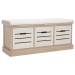 Tan Wood Zella Upholstered Storage Bench