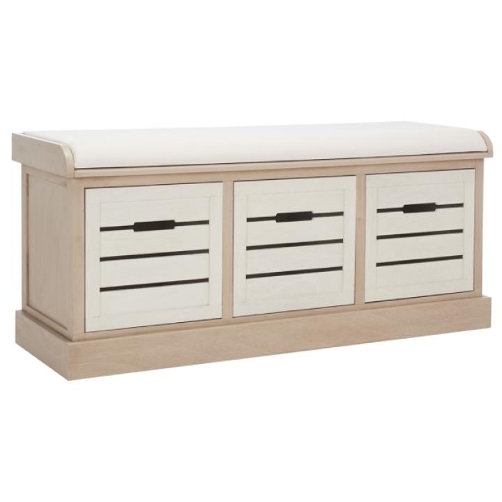 Tan Wood Zella Upholstered Storage Bench
