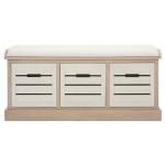 Tan Wood Zella Upholstered Storage Bench