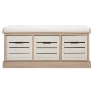 Tan Wood Zella Upholstered Storage Bench
